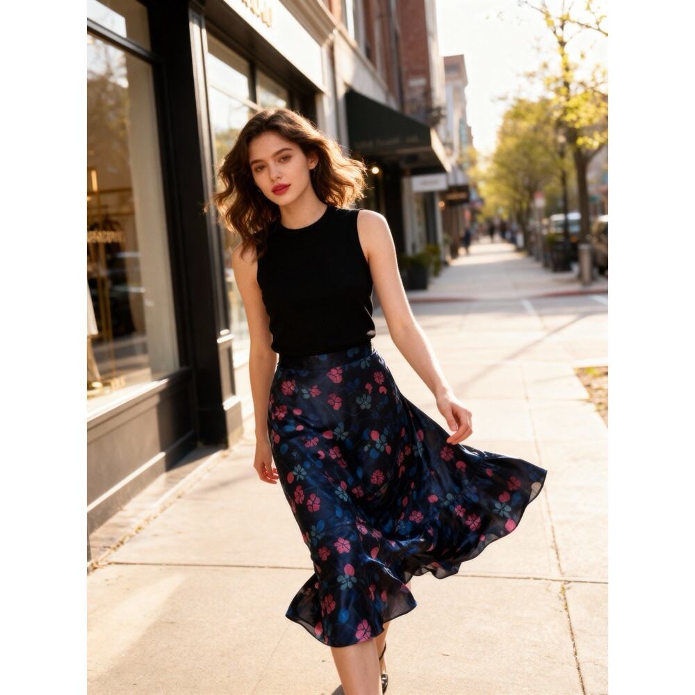 Marc by Marc Jacobs Silk Anemone Skirt Womens 2 Navy Floral Y2K Designer